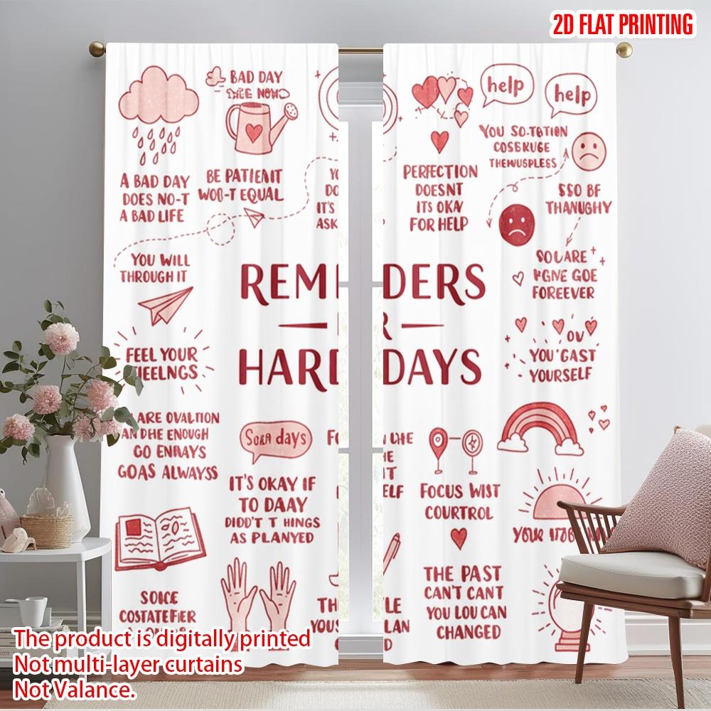 

2pcs 2D flat printing Curtain Reminders For Hard Days 100% Polyester Fabric Without Electricity 0 Use for Indoor Celebrations 52.50×116.00 CM 2pcs