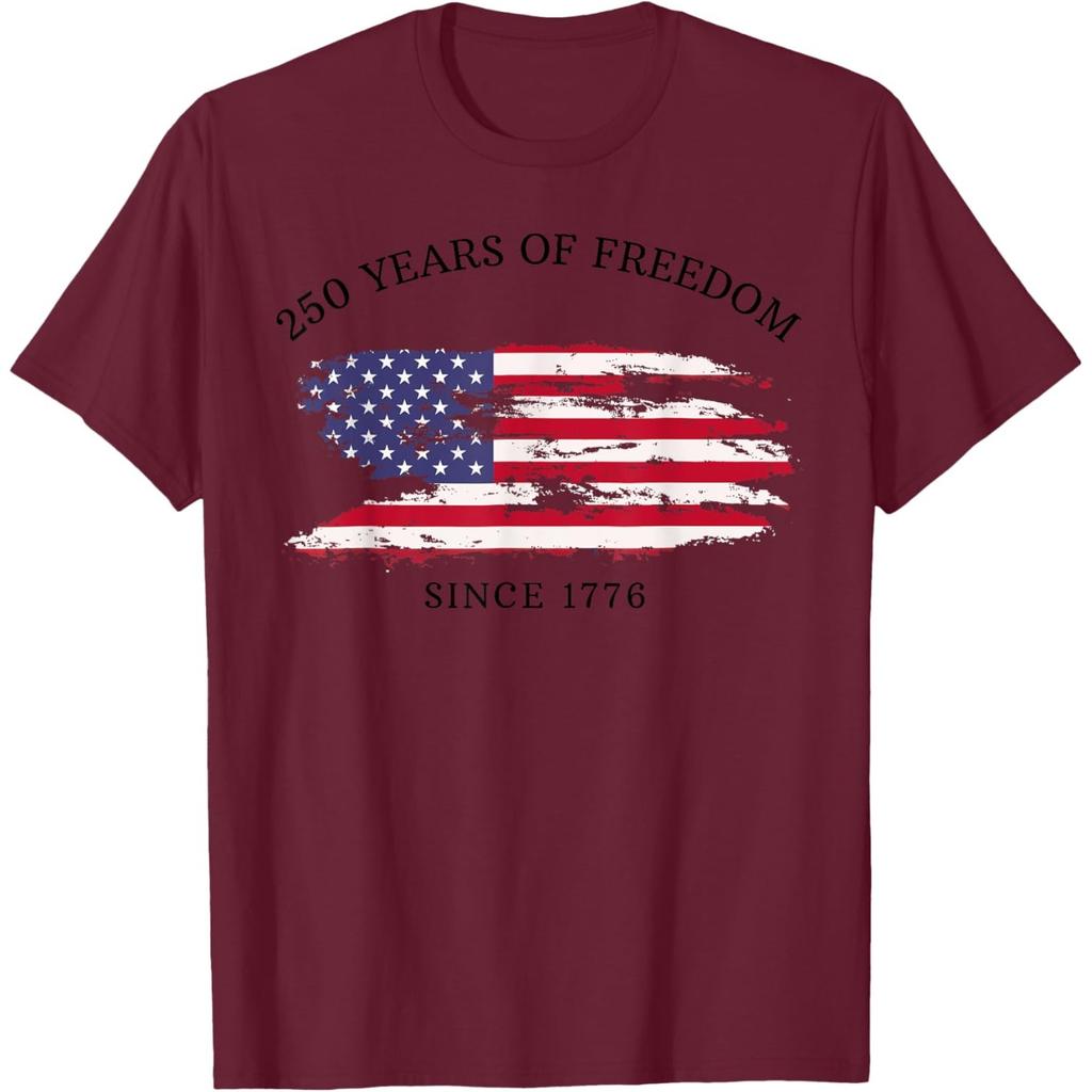 250 Years of Freedom Since 1776 American Flag Graphic Tee Casual Short Sleeve T-Shirt