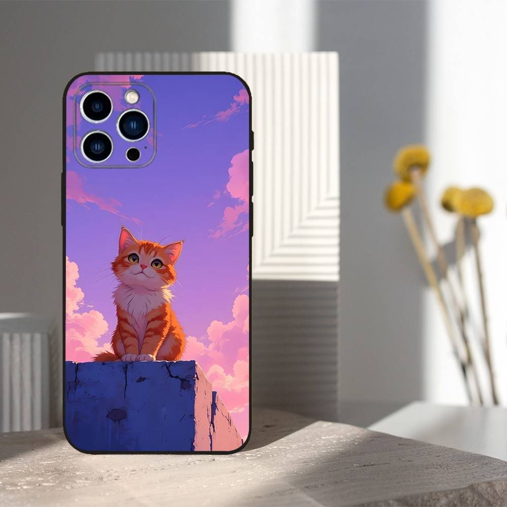 

Cute Art Cat Cartoon Phone Case For iPhone 17,16,15,14,13,12,11,Plus,Pro Max,XS,X,XR,SE,Mini,8,7,Soft Silicone Black iPhone11PRO
