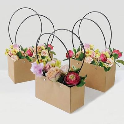 4 Stück Geschenktüten Valentinstag Kraftpapier Blumenstrauß Papiertüten mit Griff Wasserdichte Leere Straußbeutel Rechteckige Verpackung Muttertagsgeschenk