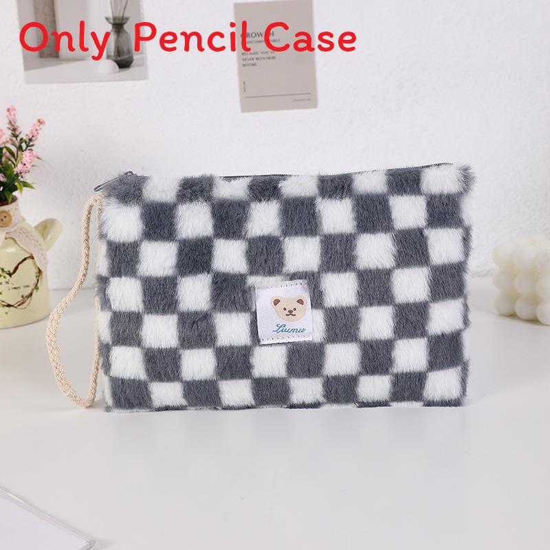 Cute Bear Icon Soft Plush Makeup Case With Spacious Storage For Girls