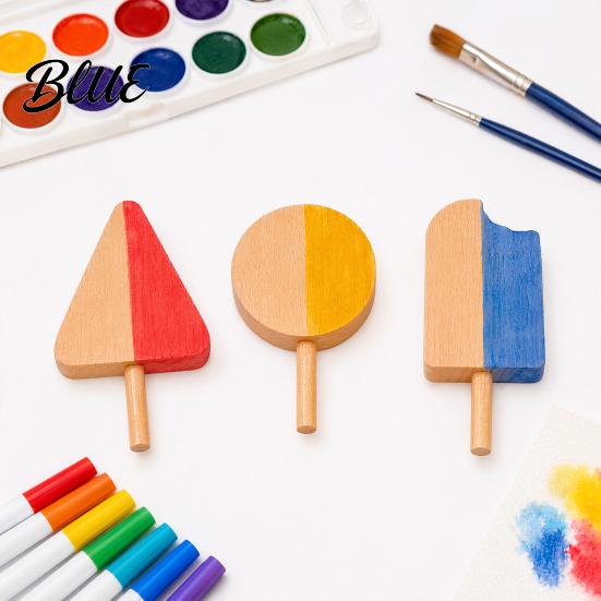 Painting Supplies Unfinished Wood Popsicle Summer Ice Cream Shaped Wooden Holiday Decoration Crafts