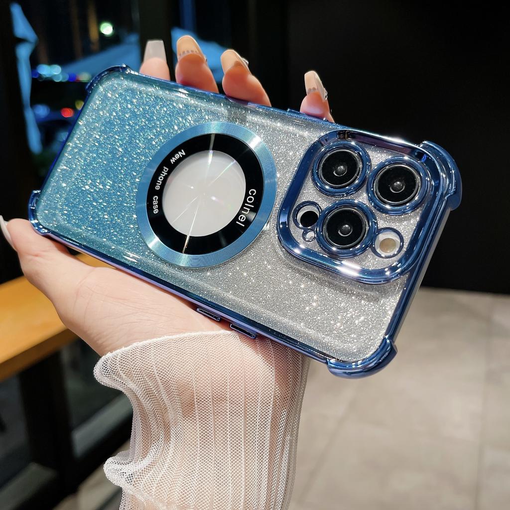 Applicable To IPhone 16 Magnetic Suction Phone Case with Four Corners of Leaking Marks and Anti-falling Apple Electroplated Airbag Protection Case