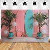 Summer Beach Photography Backdrop Hawaiian Pink Tropical Ocean Seaside Surfboard Kids Birthday Holiday Party Photo Background