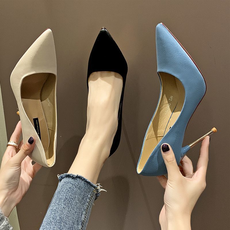 2025 Spring New Simple Temperament Pointed High Heels Women's Thin Heels Internet Celebrities Girls Black Banquet Shoes