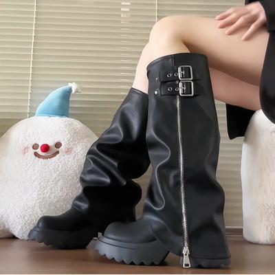Spice Girl dicksohlige Hosen mit Stiefelschacht Damen 2025 neue kleine Mann aber Kniestiefel Seitenreißverschluss hohe Ritterstiefel