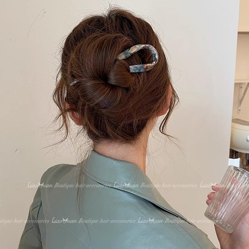 Elegant U-Shaped Acetate Hairpin for Women - Chic, Cute Bun Styling Tool, 2025 Trendy Headwear