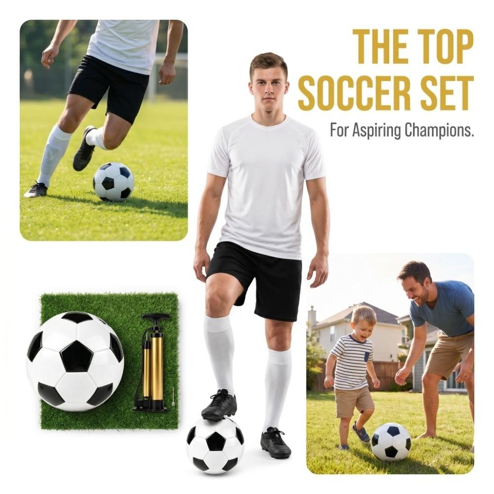 3pcs Black White Pattern Soccer Ball Stitched Panels Training Ball Football  Adult Practice