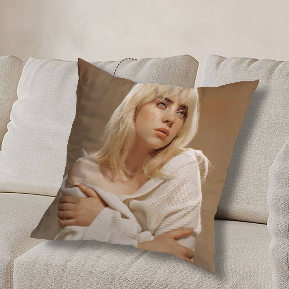 Girl B-Billie Eilish USA Pillow Case Square Double-Sided Printing Short Plush Sofa Cushion Cover Bedroom Bedside Pillow