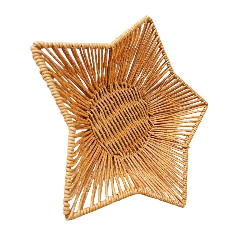 Functional Imitation Rattan Basket Desktop Star Shaped Storage Container for Home and Office Living Room Display Tray