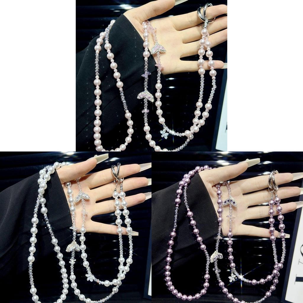 Pvc Fish Tail Pearl Mobile Phone Chain With Water Water Crystals For Fashion Accessories