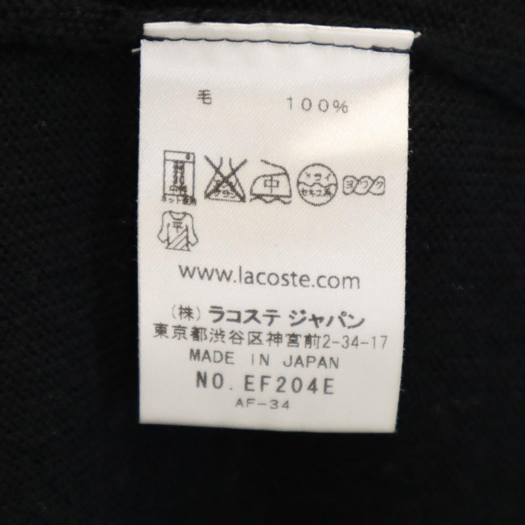 LACOSTE Made in Japan 100% wool Long sleeve V neck one piece 36 black Women Used