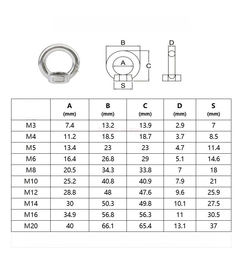 10Pcs Eye Bolt nuts M3~M24 Length 9mm-80mm 304 Stainless Steel Lifting Eye Screw Ring Hooking Loop Hole for Cable Rope