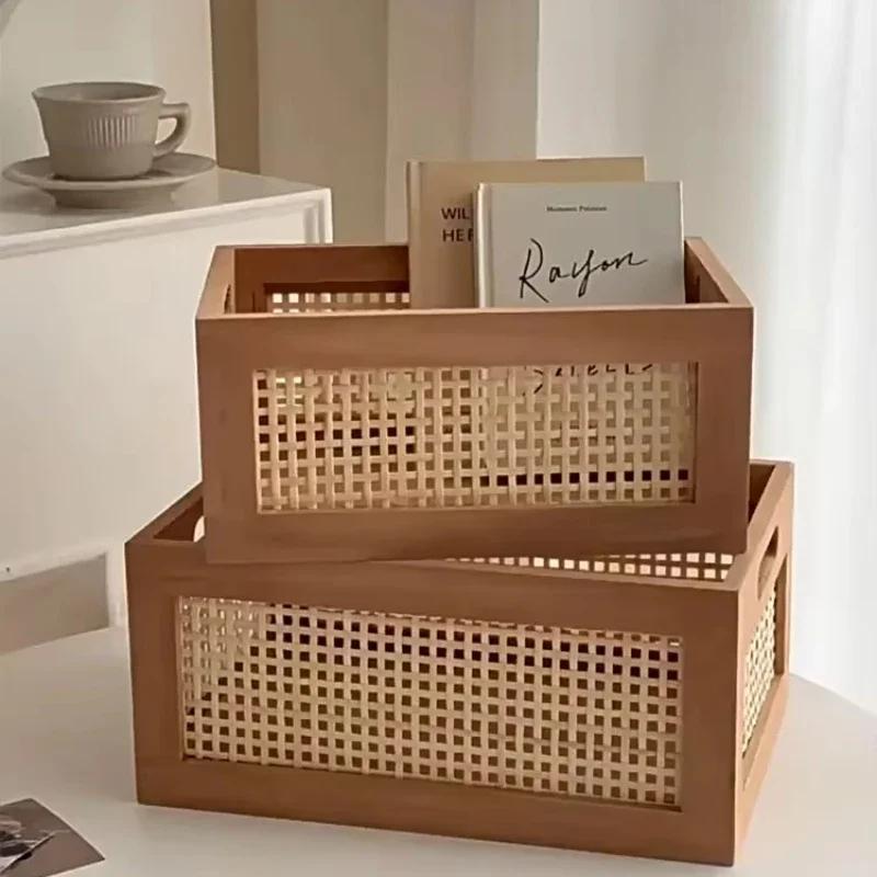 

Vintage Rattanstorage Box Books Snacks Fruit Cosmetics Organizers Storage Woven Baskets Multifunction Organizers for Living Room S 30x20x14cm коричневий