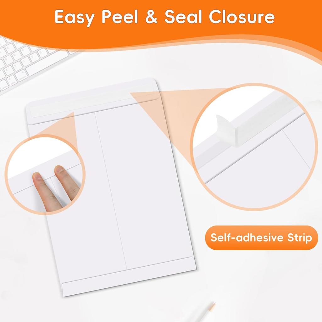 50 Pack 6x9 Envelopes Self Seal, White Catalog Mailing Envelopes 6 x 9 Manilla Envelopes for Mailing, Organize, Storage, Home, Office Business