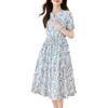 French Retro Round Neck Short-sleeved Floral Dress Summer New Cotton Medium and Long Shirt Skirt