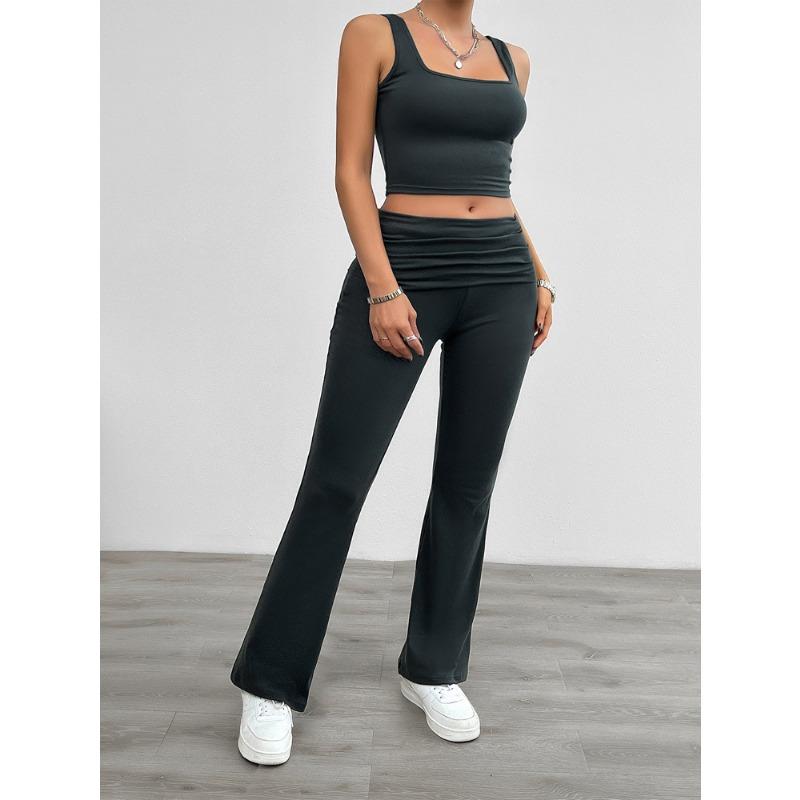 Women's Summer Casual Knitted Solid Color Sleeveless Vest Tight Trousers Set