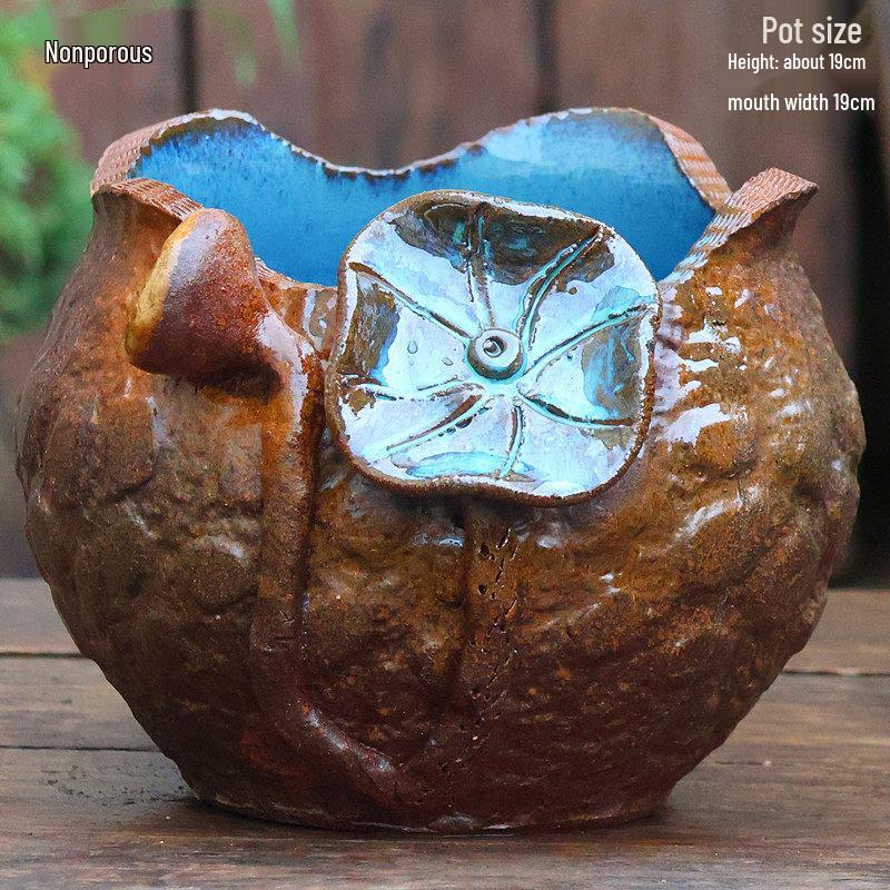 Handmade Ceramic Water Feature Pot for Courtyard Landscaping - Large Hydroponic Flower Jar