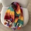 Dopamine Color Striped Handmade Hairball Warm Scarf Women's Winter Thickened Cold-proof Couple Scarf Shawl