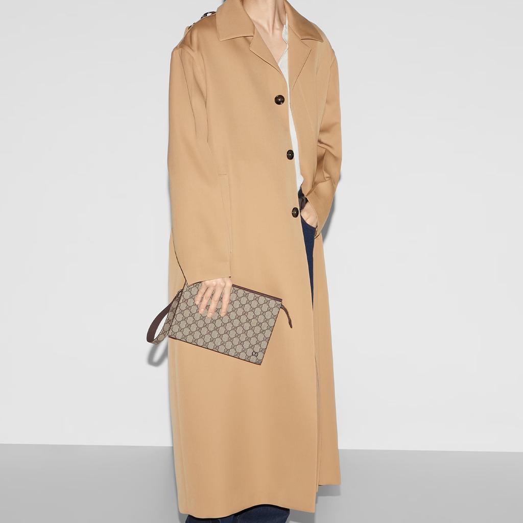 Gucci GG Detail Ceramic Effect Finish Supreme Canvas Clutch Bag Women clutch Beige Dark-Wood 768255-FACQC-9773