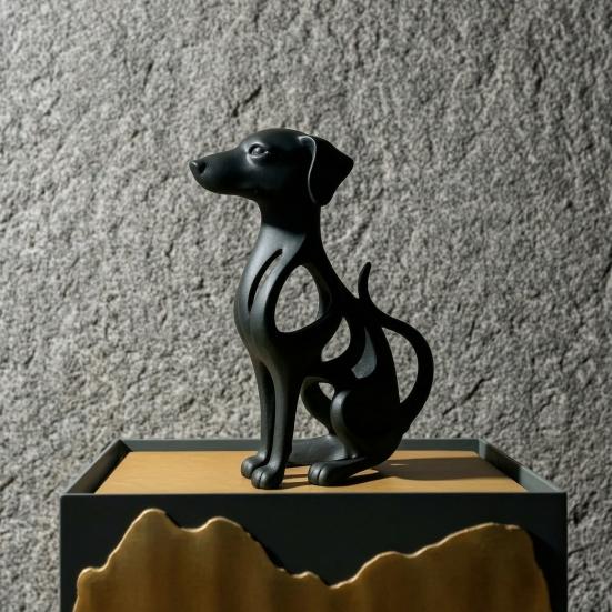 Hollow Curved Dog Sculpture Desktop Ornament, Surface Sitting Hound Figurine, Matte Housewarming Gift White One-Piece Molded for Home Office