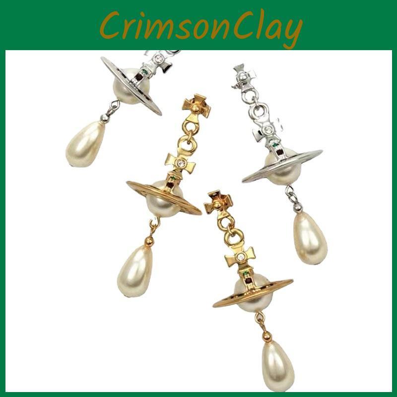 Earrings Pearl Westwood Saturn Retro Jewelry Women Gifts Diamond Color