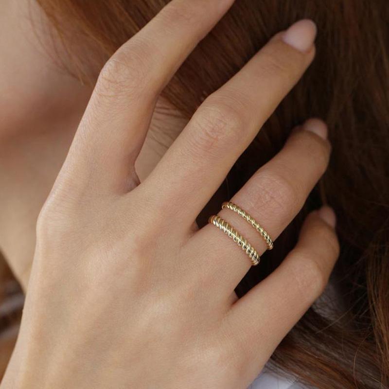 3mm Braided Twist Ring for Women Stainless Steel Gold Color Twist Rope Rings Infinity Stacking Band Wedding Jewelry
