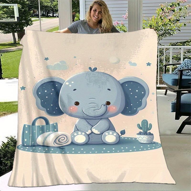 1pc Elephant Printing Lightweight Flannel Blanket, Comfortable and Warm Blanket, for Camping Sofa Bed and Couch Office, Gift