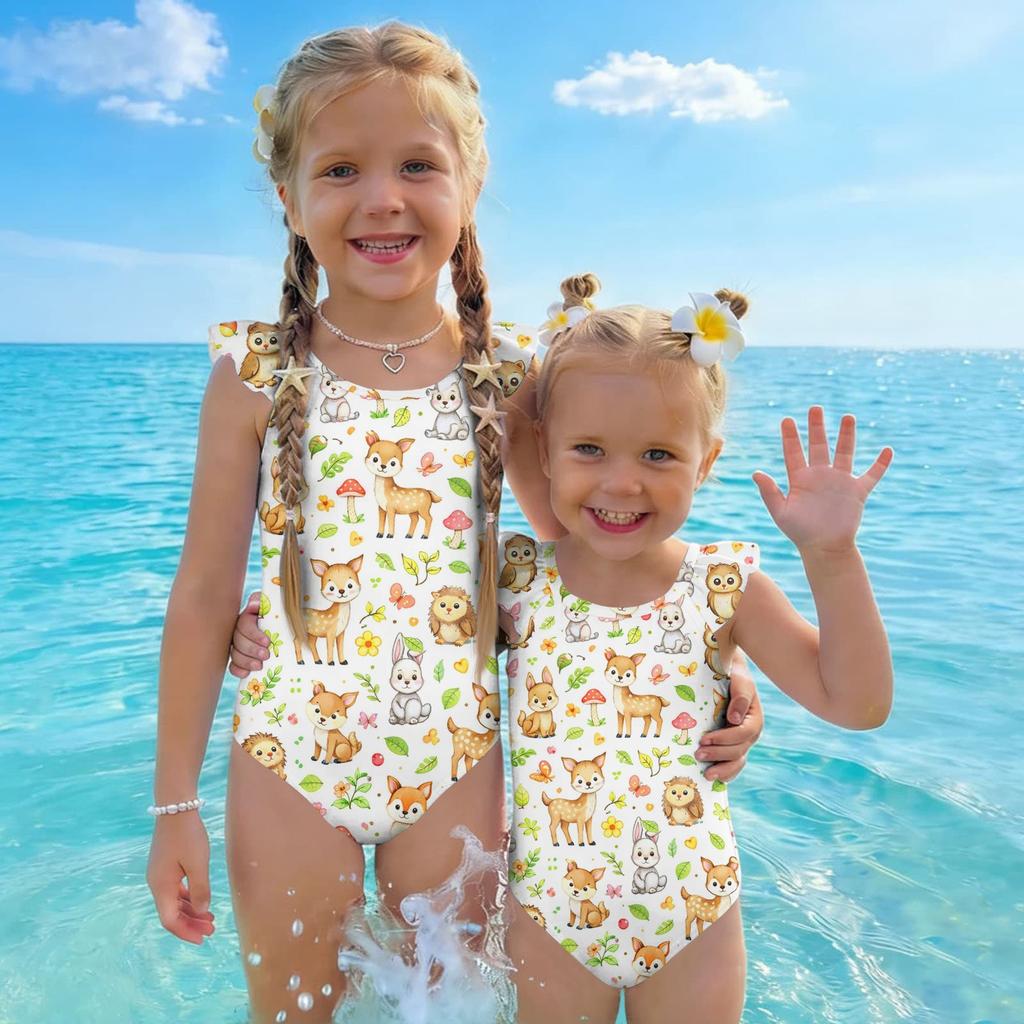 Girls One Piece Swimsuit Summer Animal Print Kids Swimwear Sleeveless Casual Beachwear Toddler Bathing Suit for Children