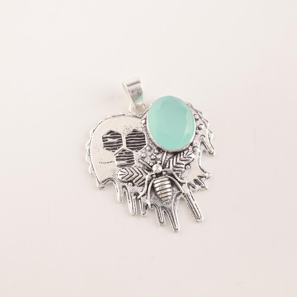 Aqua Chalcedony Gemstone 925 Sterling Silver Jewelry Pendant 1.49" Birthday Gift CP-28-21