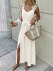 Women's Summer 2026 Floral Spaghetti Strap Maxi Dress with Waist-cinching Lace-up and Split
