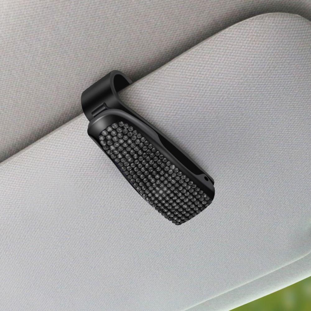 

Crystal Car Sunshade Glasses Case Rhinestone Sun Visor Mount Universal Sunglasses Clip Women чорний