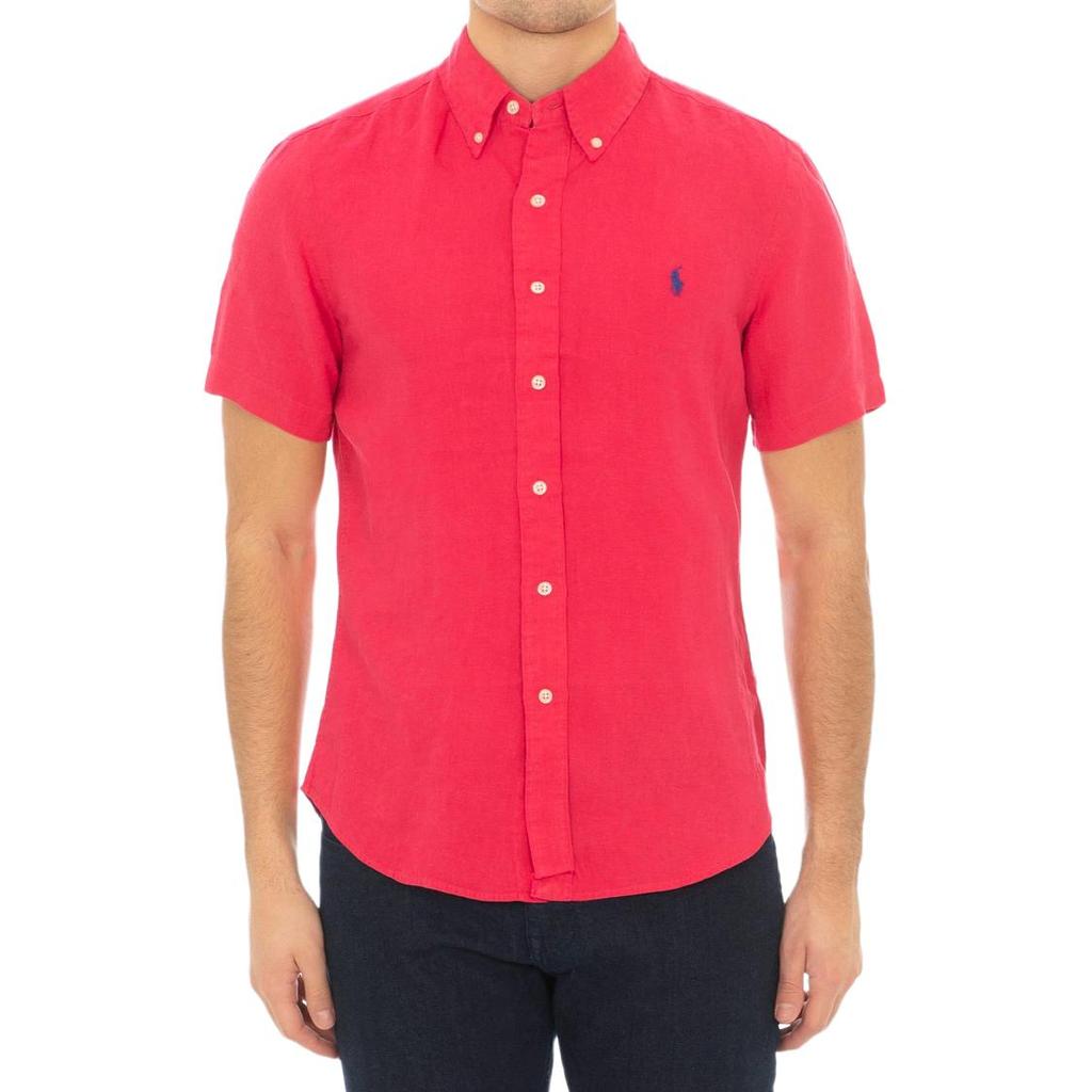 Polo Ralph Lauren SS24 Koszula z krótkim rękawem z lnu z haftowanym logo kucyka męska koszule 710741707-007