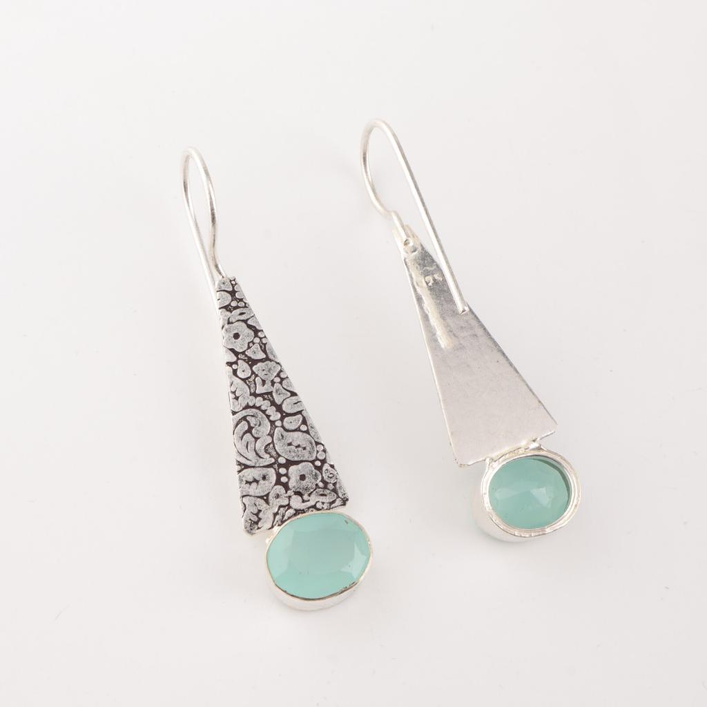 Gemma di Calcedonio Acquamarina Naturale Gioielli in Argento Sterling 925 Orecchini Fatti a Mano 1.9" EE-165-19
