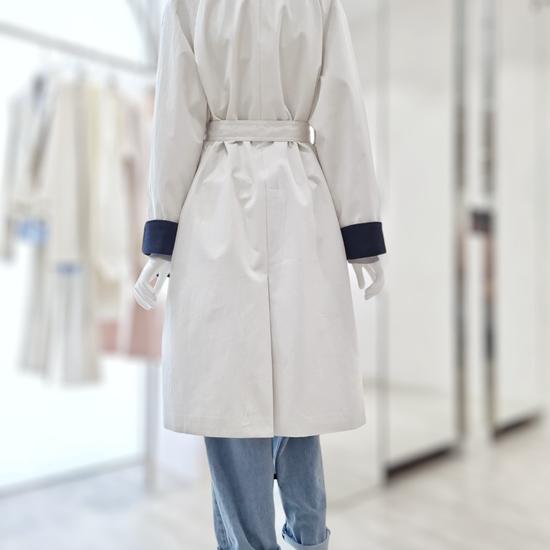Women's Color Block Belted Single Trench Coat YW5MR405