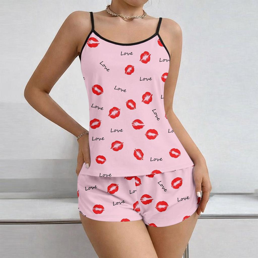 Women Soft 2 Piece Pajamas Set Sleeveless Shorts Set Loungewear Sets Pyjamas Nightwear