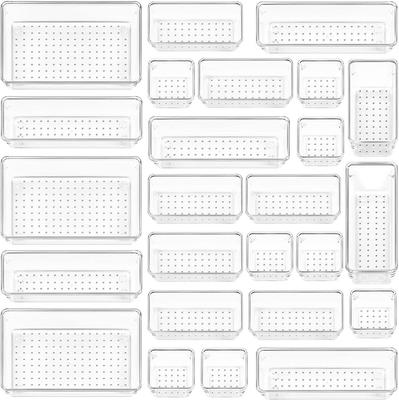 Set di scatole contenitore trasparenti in plastica con cassetti e scomparti per articoli vari da toeletta