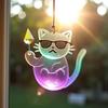 6 Pcs Cat Sun Catcher 2D Flat Acrylic Kitten Pendant Cats Wearing Sunglasses