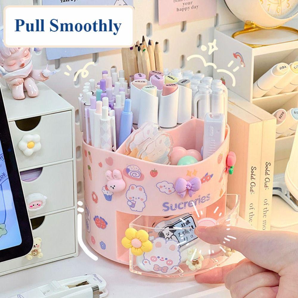 Mit Aufklebern Stifthalter Drehbarer Aufbewahrungsbox Organizer Schule Büro Schreibtisch