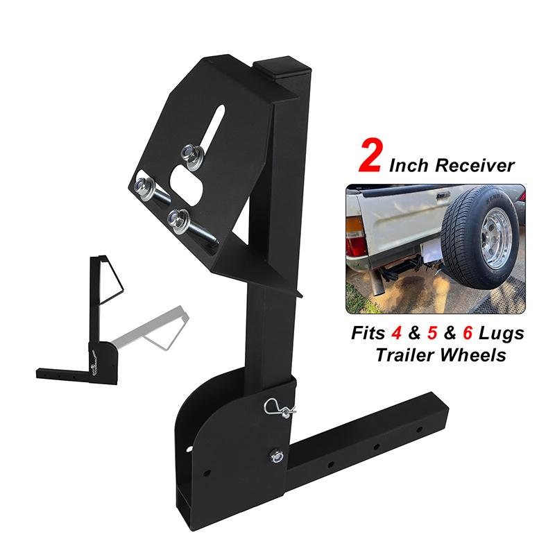 Trailer Hitch Spare Tire Mount Fold Down Hitch Mount Spare Tire Carrier for 2" Receivers Fits 4 5 6Lugs Trailer Wheel