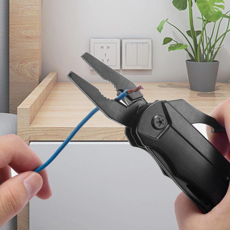 19-In-1 Multifunctional Tool Wrench - Compact and Durable Aluminum Alloy with Pliers, Wire Pliers, Saw, Bottle Opener, Etc. - Black