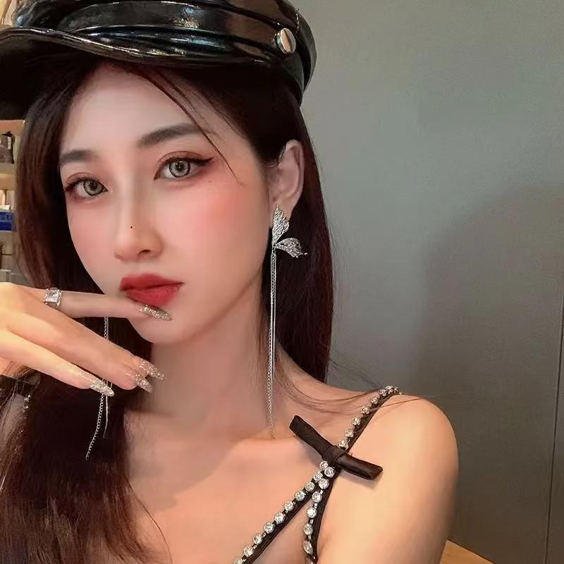 925 Sterling Silver Long Tassel Butterfly Earrings for Women - High-End Metallic Cool Style