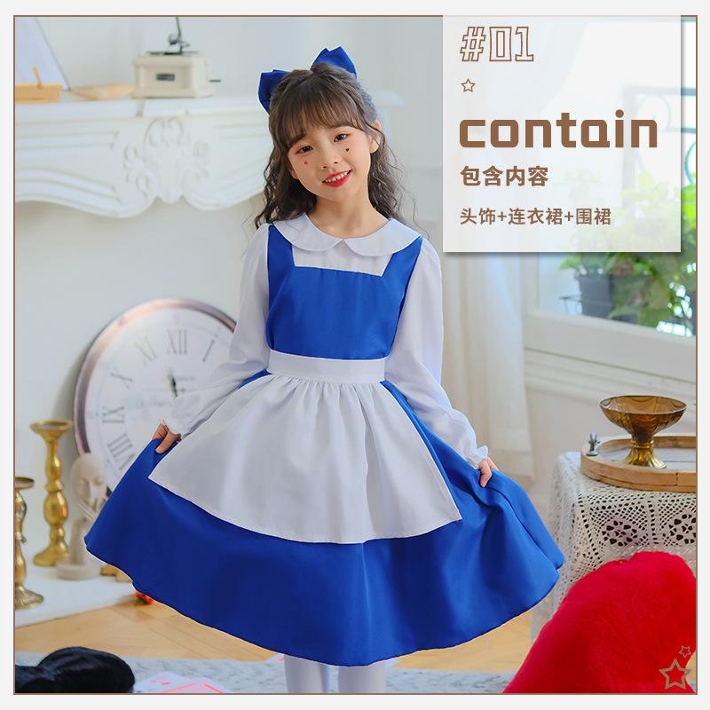 Halloween Children's Costume Blue Alice Maid Dress Pastoral Princess Dress Girls Dress Table Performance Costume
