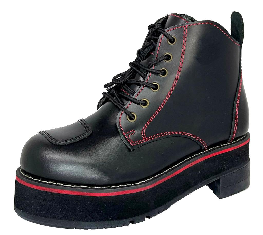 Wild Wing Swallow Motorcycle Black and Size Black and Red Ultra-Thick Boots, OD35, Red, 25.0cm, (Smooth)