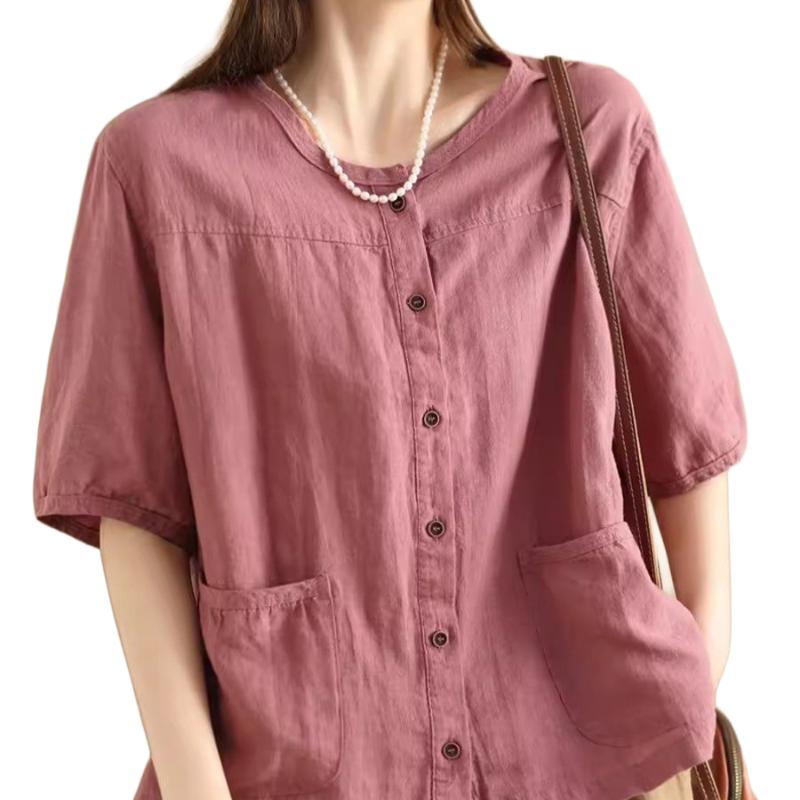 Cardigan casual rétro stile coreano da donna in cotone, a manica corta, monopetto, per il tempo libero, elegante, camicetta