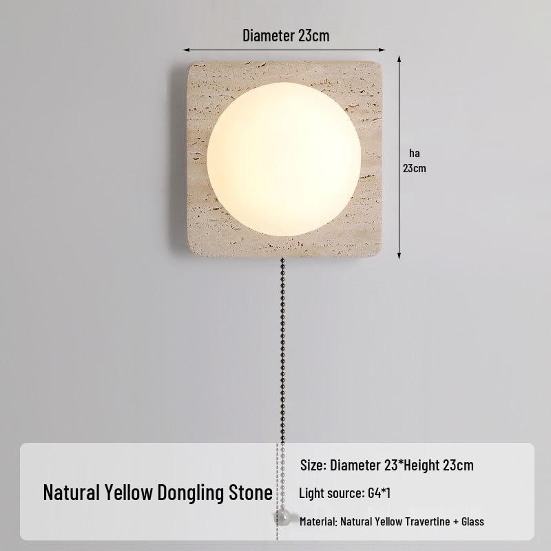 Yellow Travertine Wabi-Sabi Wall Lamp for Bedroom, Hotel, or Corridor