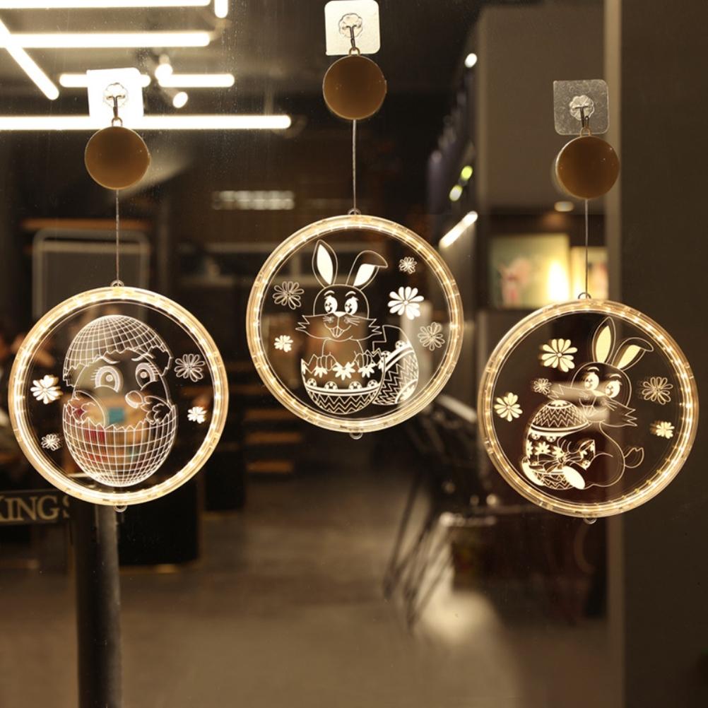 Oster-LED-Lichter mit Saugnäpfen Fensterhänge-Dekolichter 3D Acryllichter für Zuhause