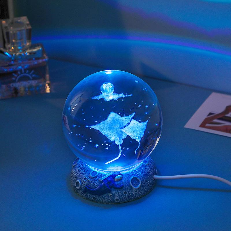 3D Laser Crystal Ball Night Light with Luminous Base - Decorative Desktop Ornament and Gift