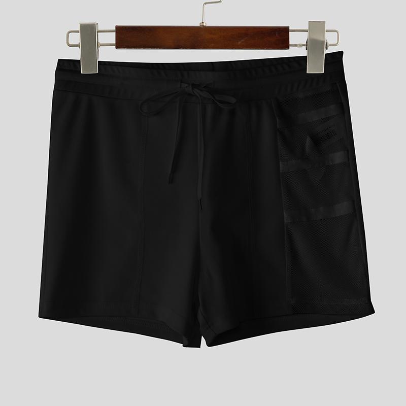 

INCERUN Мужские шорты с кулиской, эластичной талией, сетчатыми вставками по бокам, лоскутные, пижамные 3XL чёрный