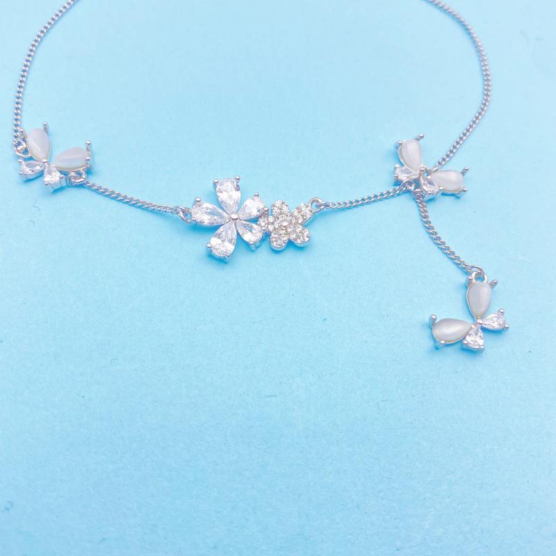 S925 Sterling Silver Butterfly & Flower Bracelet for Women - Elegant High-End Fashion